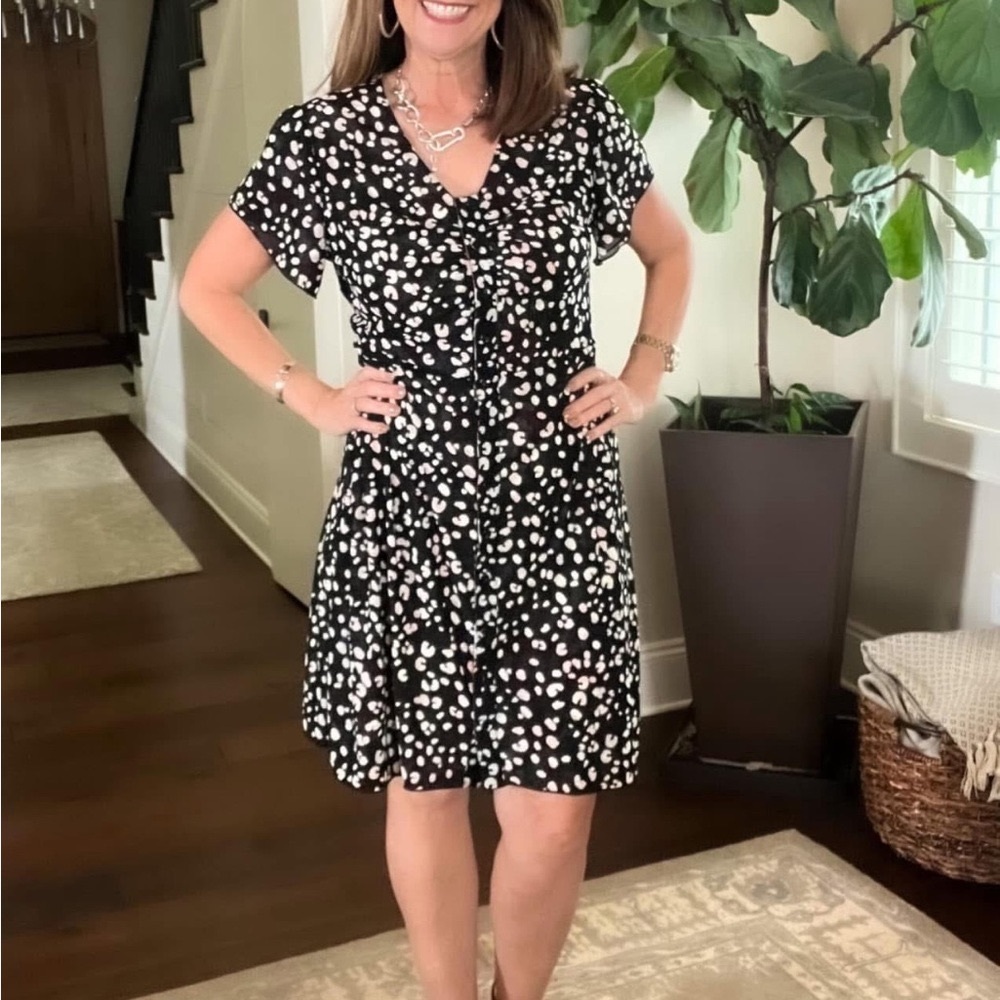 CAbi Gemini Dress 6577 black and white/Red and white reversible dress.